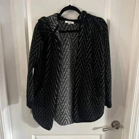Madewell Hooded Herringbone Cardigan Sweater Size XS Color Black White - Picture 2 of 5
